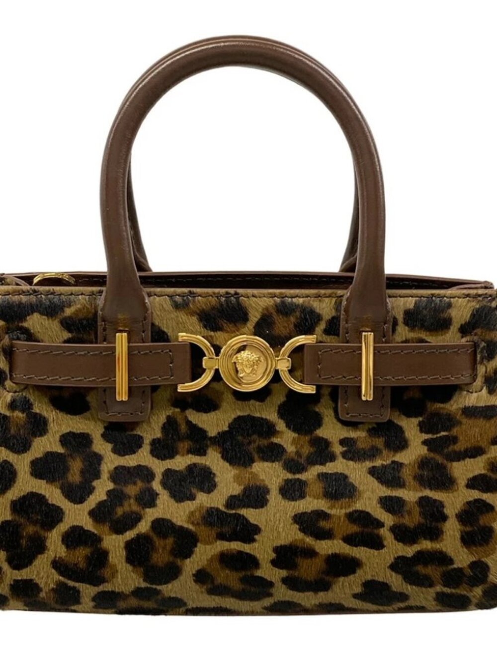 VERSACE Medusa '95 1015820 Brown Dark Brown Black Unborn Calf Leather Handbag